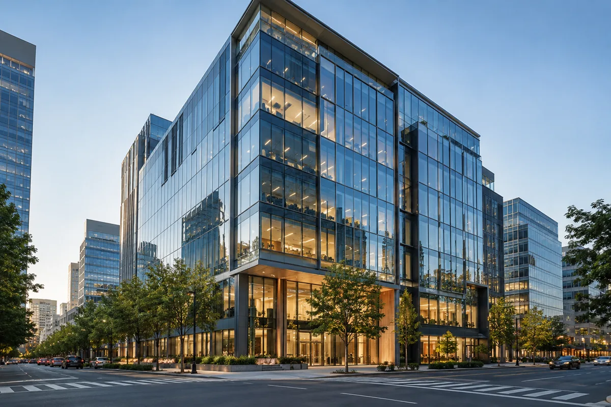 Modern commercial multi-tenant glass office tower